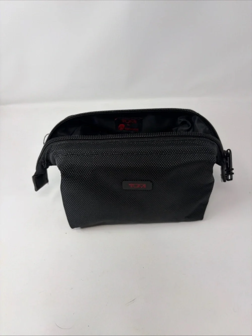 Tumi Black Textile Toiletry Pouch with Red AirBerlin Logo Accent